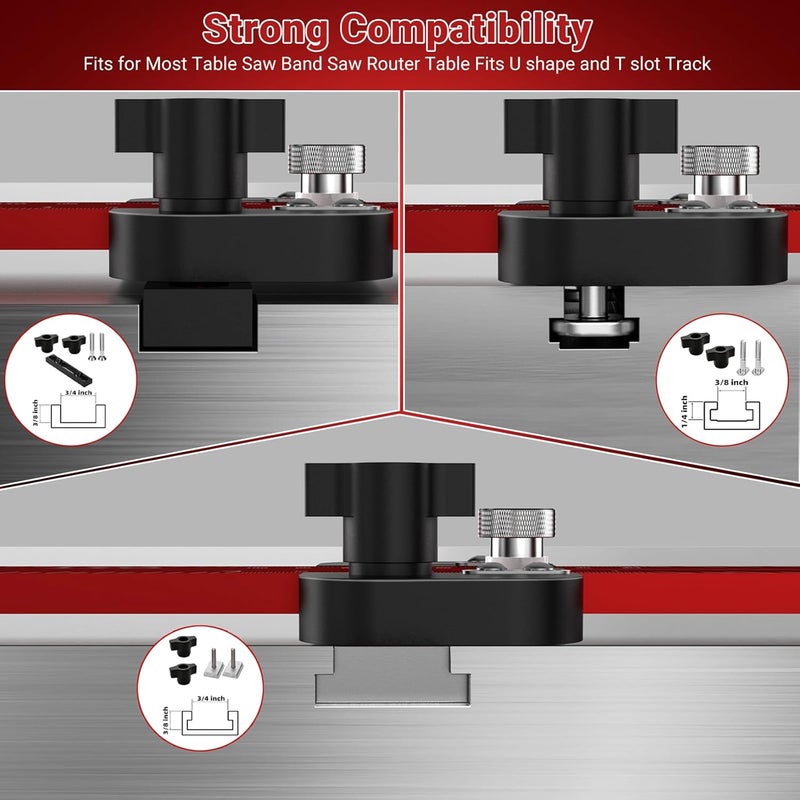 Preciva Thin Rip Table Saw Jig - 3 Pulleys Thin Rip Jig for Making Repetitive Narrow Strip Cuts, Table Saw Guide Fits for 3/8“ x 3/4” U Slot T Slot and 1/4“ x 3/8” T Slot Red - Image 3